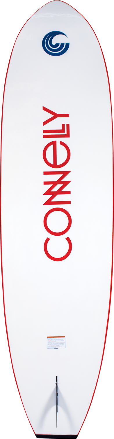 Bottom view of SOFTY SUP with white base, red Connelly logo, and single center fin.