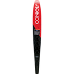 Base view of the Connelly Aspect water ski, featuring the red and black design with the Connelly logo.