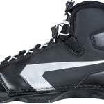 Left side of the Shadow Front Boot, emphasizing the black and silver design with a stable baseplate and secure fit.