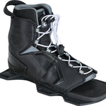 Angled view of the front Tempest boot in black with gray accents, featuring white laces and reinforced padding.