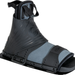 Comp Front black and gray open-toe water ski binding with a tall overlay and adjustable straps for a secure fit.