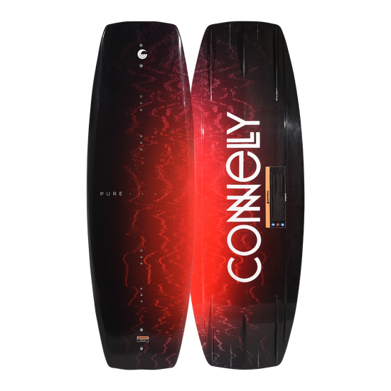Front and back views of the Pure wakeboard with red gradient and bold white logo.