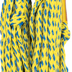 Coiled 4-rider safety tube rope in volt yellow and blue, secured with black Proline-branded strap.