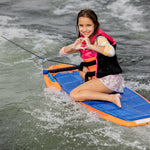 Wild Thing: Pink life jacket, heart hands, kneeboard ride.