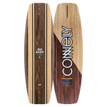 Top and base view of the Big Easy wakeboard with woodgrain design, Connelly logo, and a smooth-bottom shape.