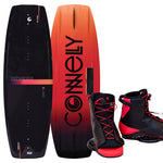 Reverb wakeboard with Empire bindings, black top with orange gradient, bold logo on base, and black-red bindings.