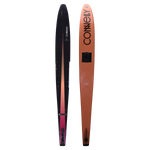 Top and base of Rocket water ski, featuring a sharp black-to-orange gradient finish with a logo and a tapered profile.