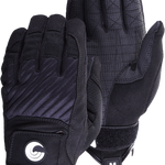 Set of Men's Tournament Gloves in black, highlighting grip texture, reinforced fingers, and wrist straps.