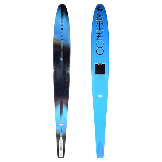 Top and base view of Concept water ski in black and blue gradient design.