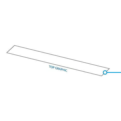 Illustration of a white rectangular strip with TOP GRAPHIC text and blue circle accent.