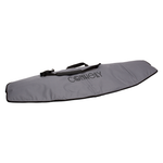 Gray Surf Bag with black trim, a padded handle, and a zippered closure for board protection and transport.