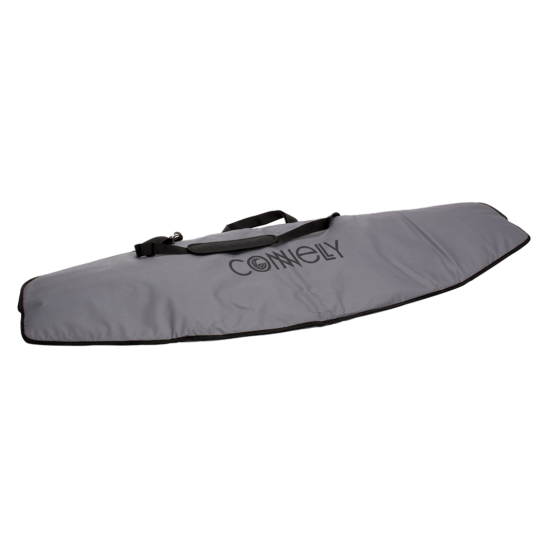Gray Surf Bag with black trim, a padded handle, and a zippered closure for board protection and transport.