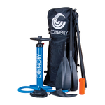 The Pacific ISUP’s included accessories: paddle, pump, fin, coil leash, repair kit, and carrying bag.