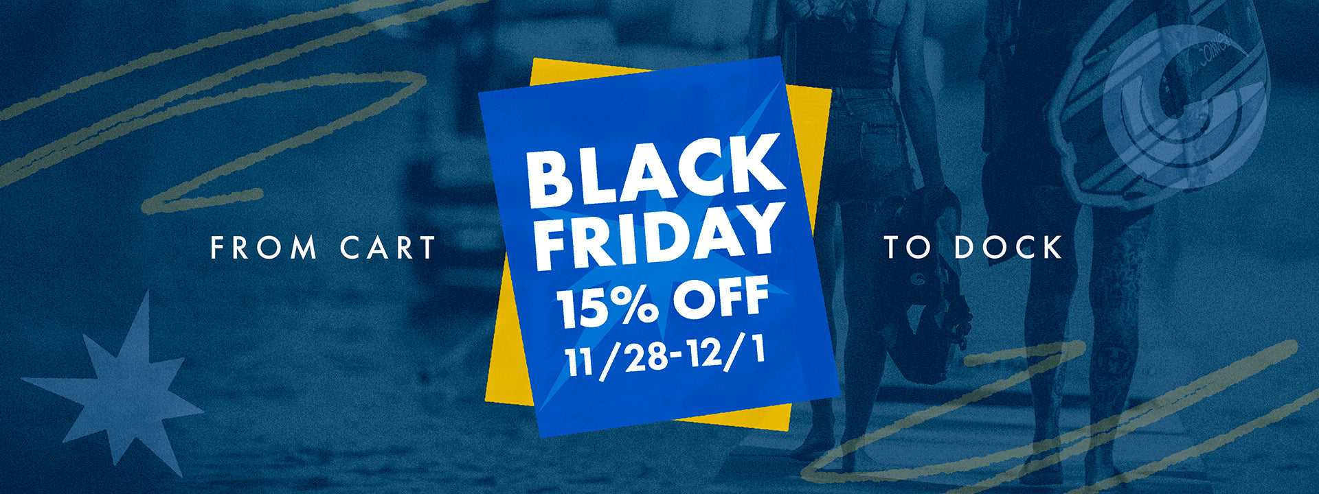 Smooth rides, smoother savings Black Friday sale graphic with blue and yellow gradient background.