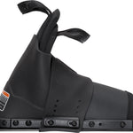 Side view of the rear Stoker binding in black, showcasing dual pull tabs, textured footbed, and reinforced heel support.