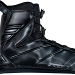 Right-side view of the Connelly 2024 Tempest rear binding, showcasing a sleek black design with reinforced structure.