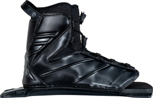 Right-side view of the Connelly 2024 Tempest rear binding, showcasing a sleek black design with reinforced structure.