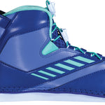 Right-side view of 2024 Women's Shadow Rear binding featuring blue and teal design with adjustable fit and reinforced heel.