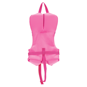 Back view of the Infant Classic Neo in pink and purple showing a soft head support panel and adjustable strap.