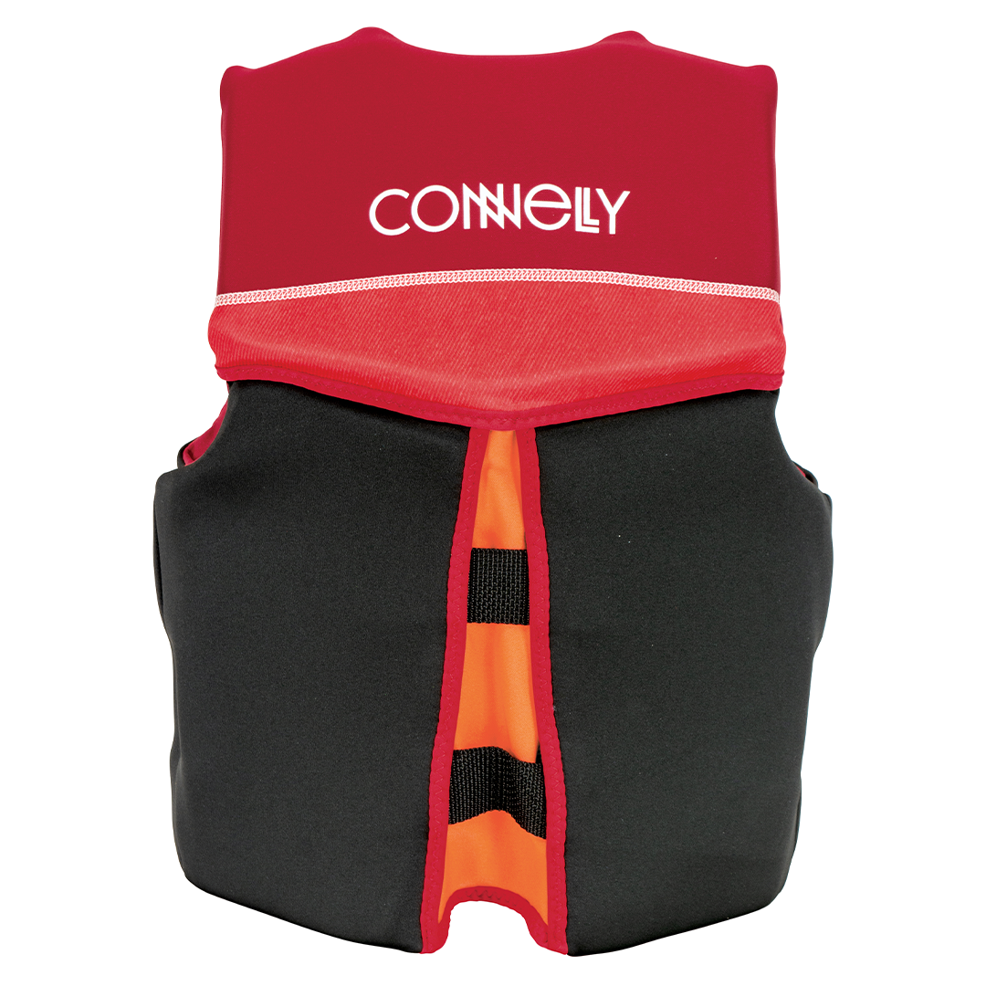 Back view of the Youth Classic Neo vest in red and black.