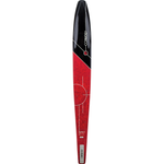 Full-length view of the Connelly Aspect water ski, showing its red and black design with white accents.