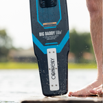 Close-up of the Connelly Big Daddy ski tail resting on a dock, featuring branding and design details.