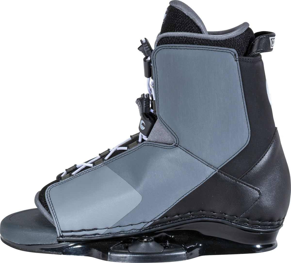 Right inside view of the Draft wakeboard binding highlighting the cushioned footbed, sturdy frame, and adjustable fit.