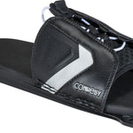 Connelly Lace Adjustable RTP in black with silver details, featuring an open-toe design and secure lace fastening.