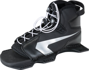 Angled left-side view of the Shadow Front Boot, with black synthetic materials, reinforced stitching, and white lace system.