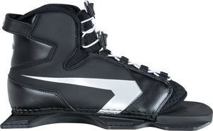 Right of the Shadow Front Boot, highlighting the black and silver exterior with secure lace system and sturdy baseplate.