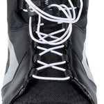 Close-up front view of the Shadow Rear binding in black with white laces and silver accents, showing the open-toe design.