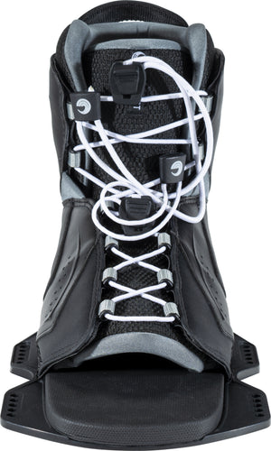 Front view of the black Tempest Front, showcasing the toe opening, cushioned footbed, and crisscross lacing system.