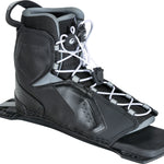 Angled view of the rear Tempest boot in black, showcasing a high ankle cuff, white laces, and a sturdy heel pull tab.