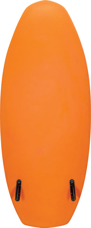Base view of the Wild Thing, showing a solid orange surface with two black fins near the tail for stability.