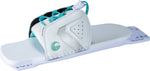 Angled left view of the Women's Laced Adjustable RTP, featuring a white and teal design, silver accents and breathable mesh.