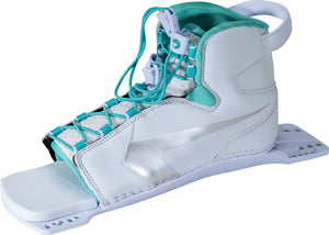 Angled left view of the Women's Shadow Rear, displaying the binding’s flexible structure and teal inner lining.