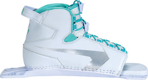 Side right view of the Women's Shadow Rear, showcasing the lateral support, white frame, and teal laces.