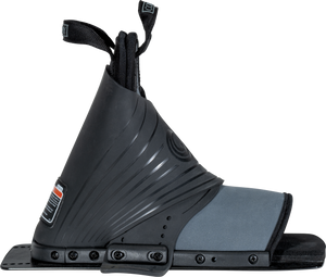 Comp Rear snowboard binding, black/gray, rubber straps, contoured footbed, side view.