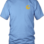 Front of Summer Tee in light blue with a yellow Connelly logo icon on the upper-right chest.