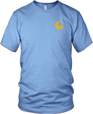 Front of Summer Tee in light blue with a yellow Connelly logo icon on the upper-right chest.