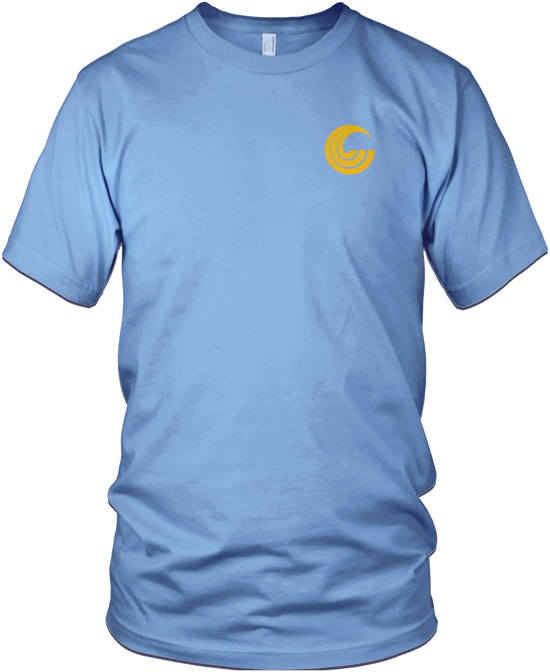Front of Summer Tee in light blue with a yellow Connelly logo icon on the upper-right chest.