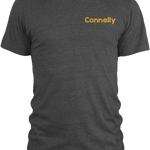 Front view of the Surf Tee in dark gray with a small yellow "Connelly" logo on the left chest.