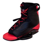 Black and red Empire wakeboard boot shown at a left-side angle, featuring red laces and open toe.