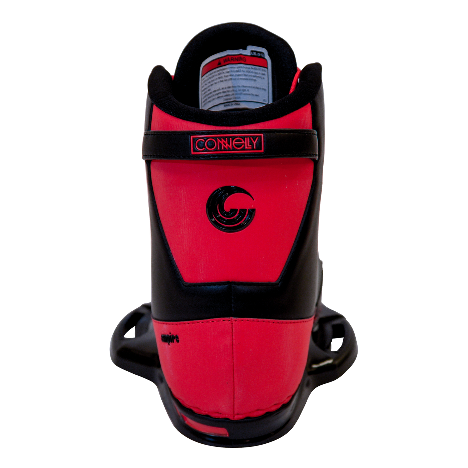 Back view of the Empire wakeboard boot, showing heel support, branding, and secure ankle strap.