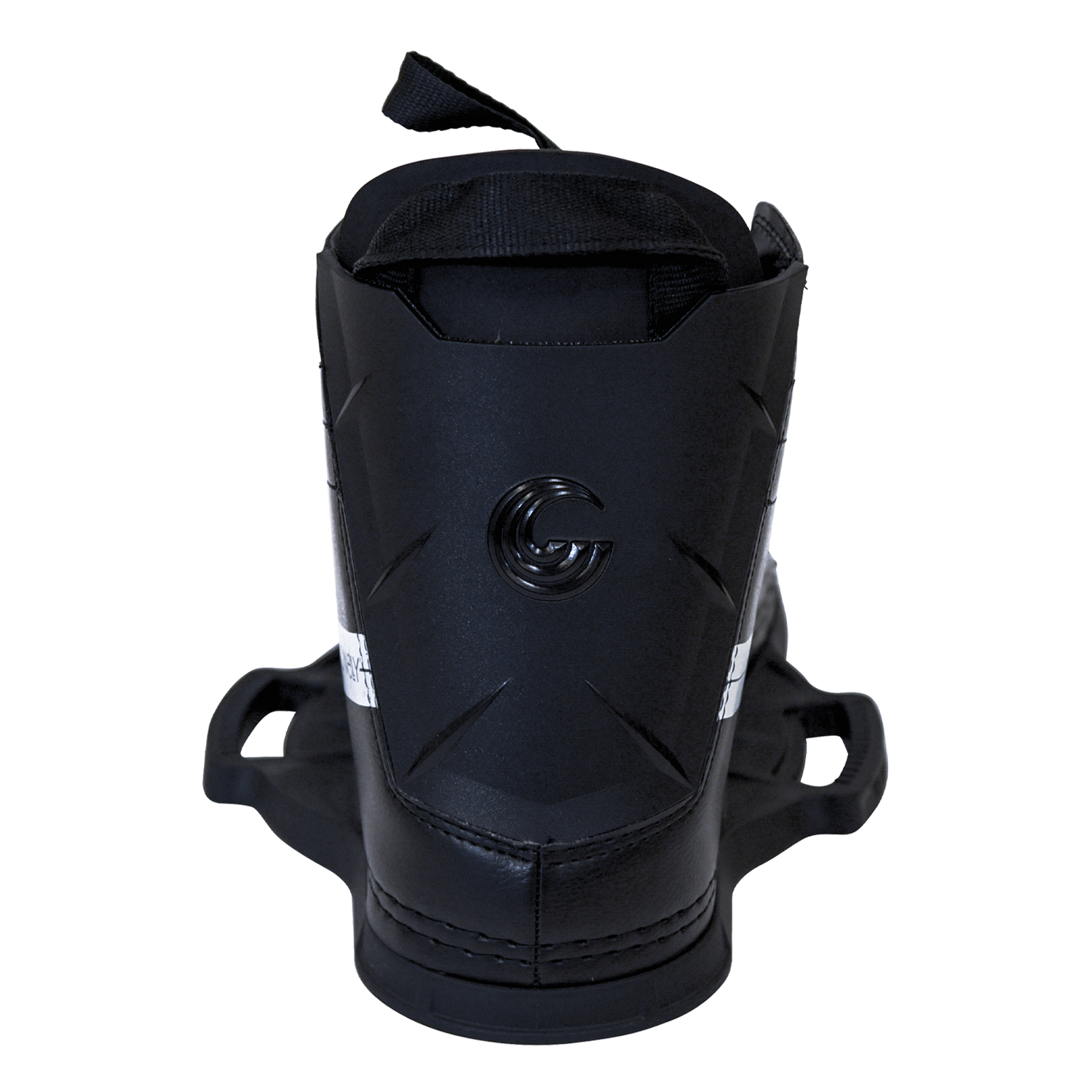 Rear view of the Hale wakeboard binding with a black heel support, pull strap, and embossed logo.