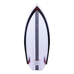 Base view of Jet wakesurfer with black and red detailing, dual fin setup, and a streamlined shape for high performance.
