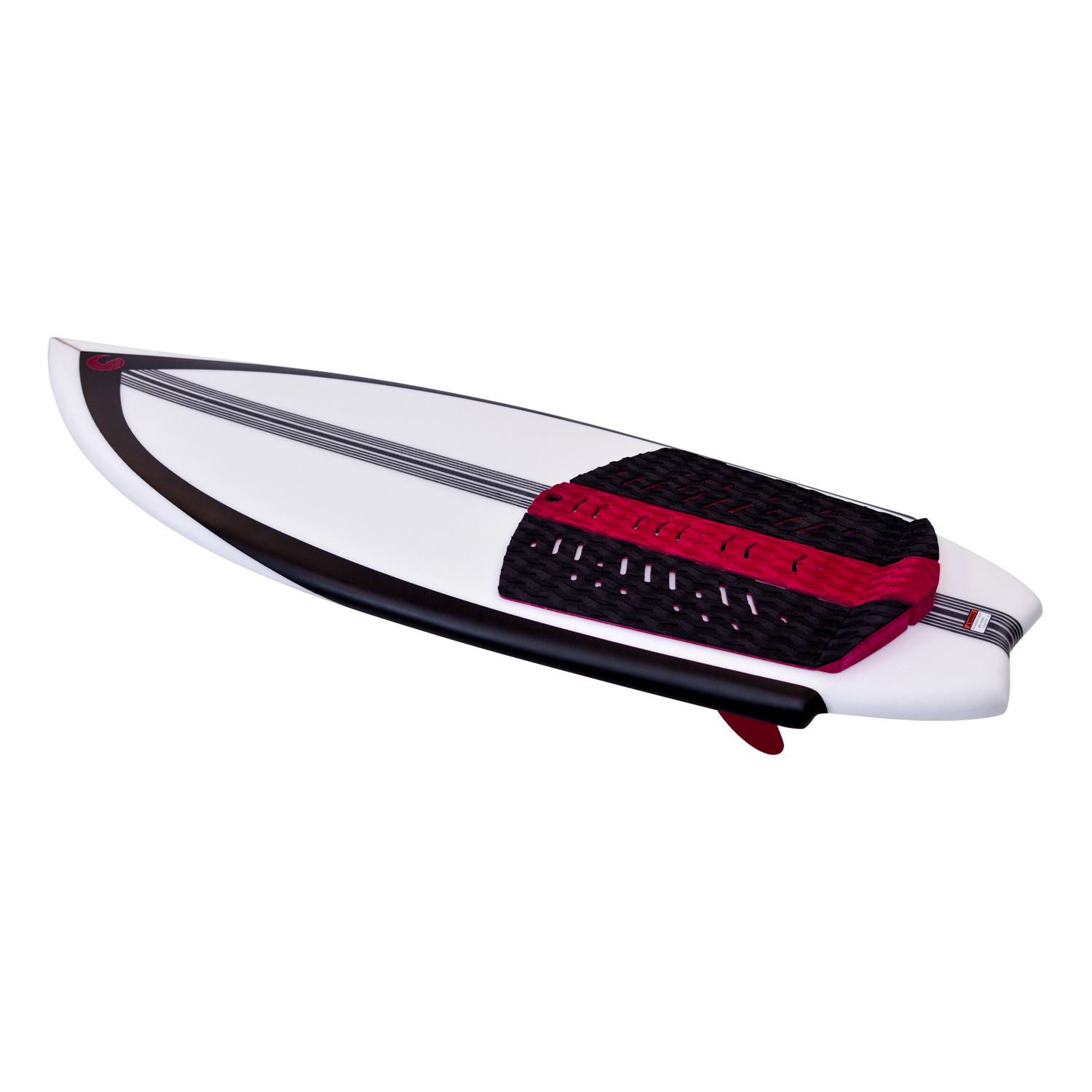 Side profile of the Jet wakesurf board, showcasing its curved rails, textured grip pad, and sharp, pointed nose.