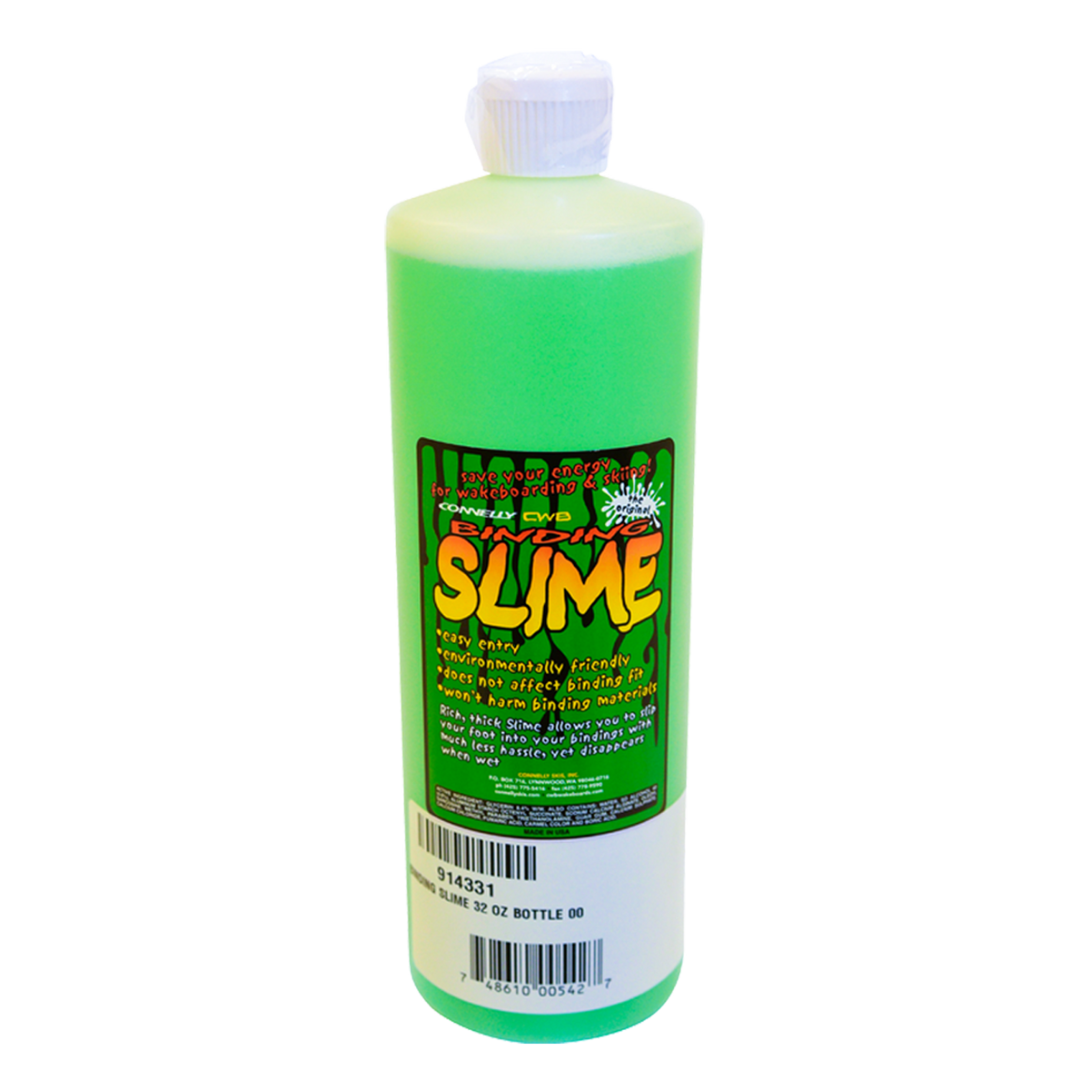 Bright green Binding Slime in a 32-ounce bottle with a flip-top cap and a label highlighting its eco-friendly formula.