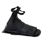Side view of the Stoker Front binding in black with an open-toe design, adjustable laces, and a sturdy mounting plate.