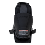 Back view of the Stoker Rear binding in black with an embossed logo, adjustable straps, and a warning label on the heel.